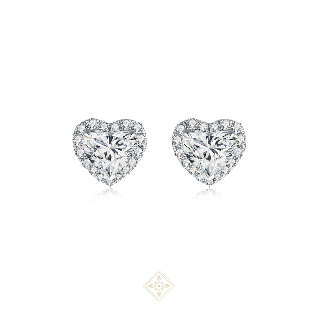 Halo Set Heart Diamond Earrings